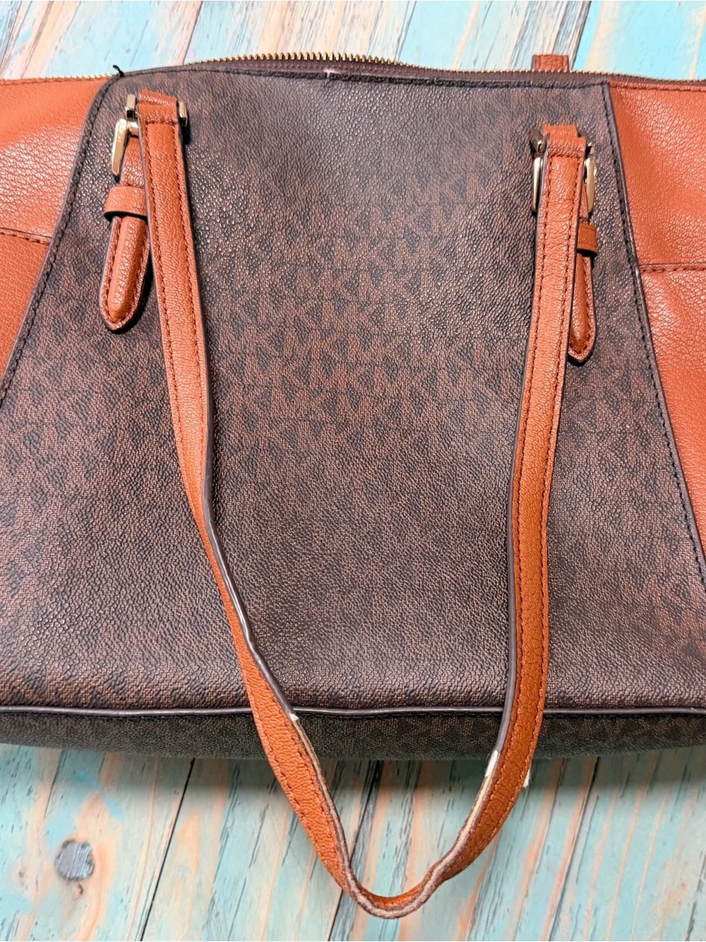 Michael Kors Brown & Caramel Logo Shoulder Tote